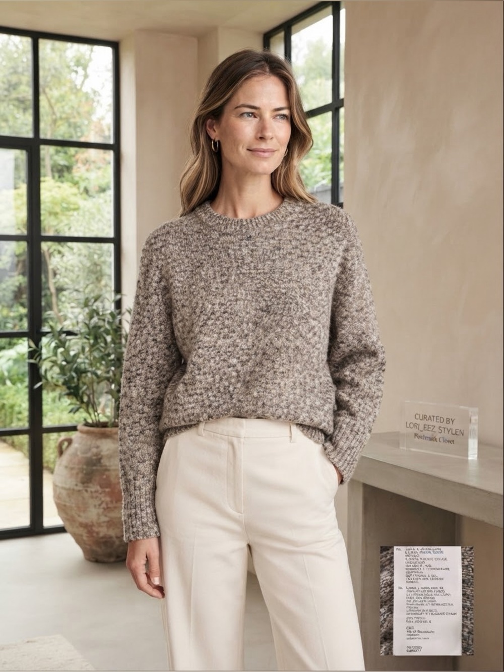 COS Taupe Marled Crewneck Sweater